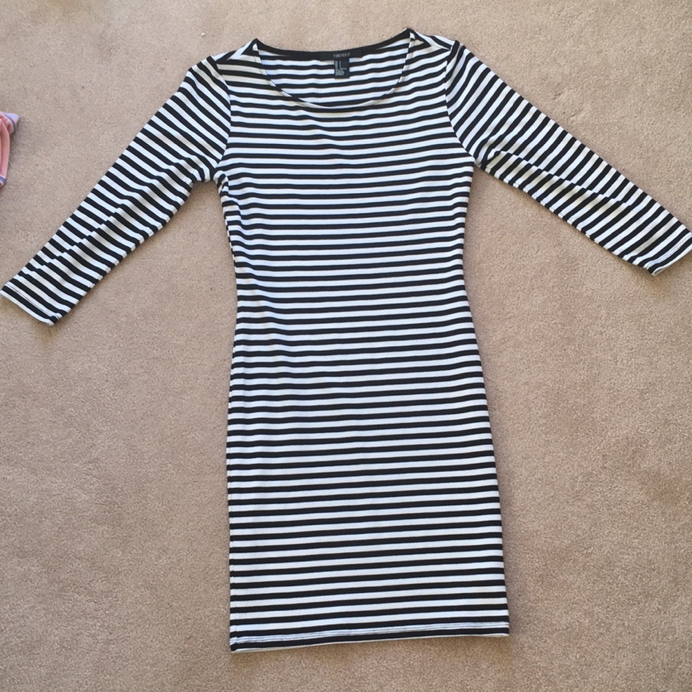 Striped Quarter Inch Sleeve Mini Dress